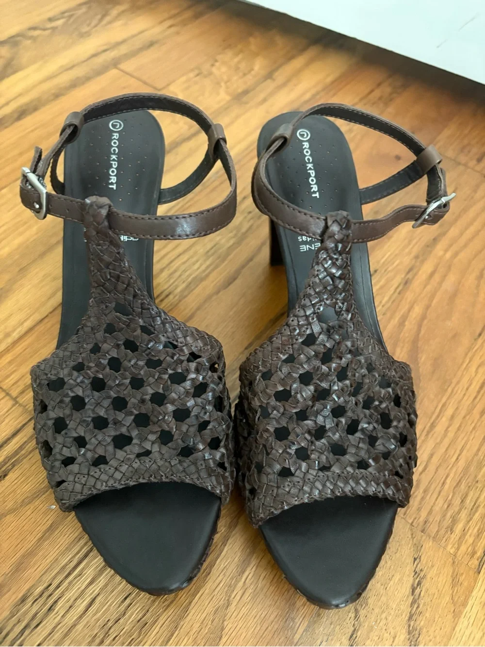 Rockport Leather Adiprene by Adidas Cushion Woven Brown Open Toe Heels 9.5